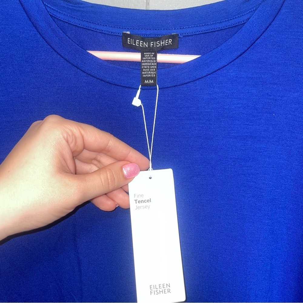 Eileen Fisher Short Sleeve Round Neck Tencel Royal Blue Tunic Medium New - Picture 3 of 8